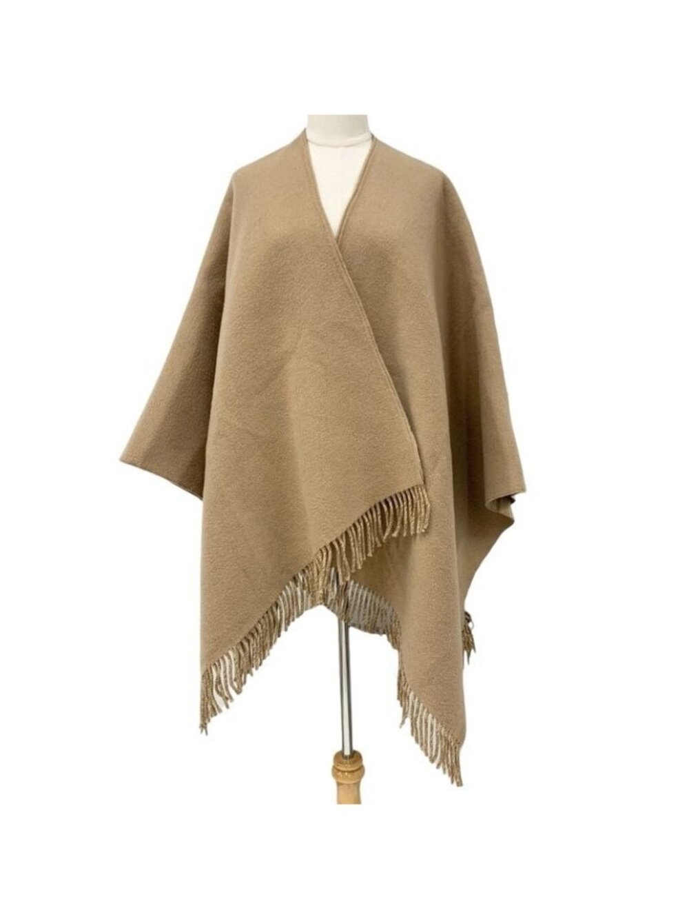 Fendi Outer Wool Brown Beige Logo Fringe Reversible Cape Poncho
